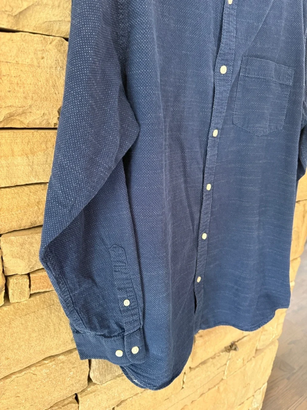 Mens Banana Republic Indigo Textured Long-Sleeve Button-Down Shirt, Tiny Flaw